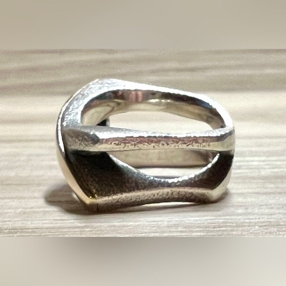 Jens Aagaard Sterling Silver & Gold CZ Abstract Split Shank Ring, Size 6 - Picture 2 of 10